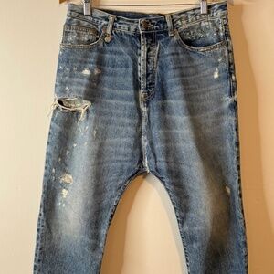 R13 Tailored Drop-Crotch Crop in Bain wash with holes size 27